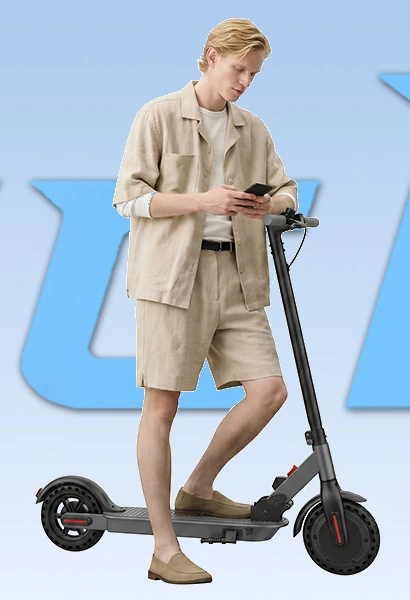 A stationary scooter and phone, shown in a HopCycle brand campaign illustration.